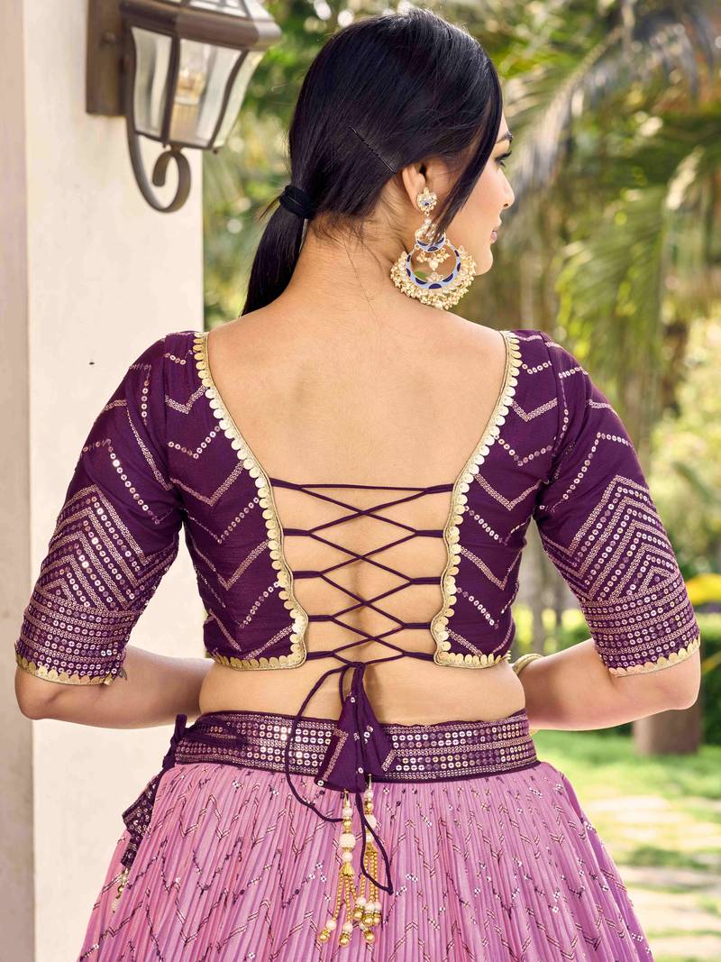 Fabulous Purple Sequins Chinon Traditional Lehenga Choli With Dupatta