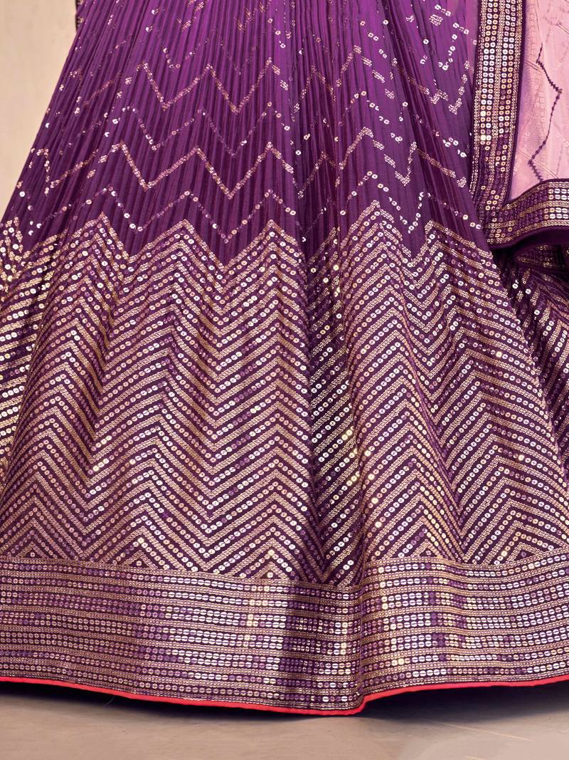 Fabulous Purple Sequins Chinon Traditional Lehenga Choli With Dupatta