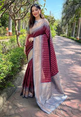 Brown Soft Silk Contrast Gold Zari Woven Saree 1