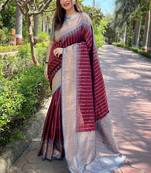 Brown Soft Silk Contrast Gold Zari Woven Saree