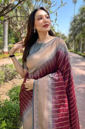 Brown Soft Silk Contrast Gold Zari Woven Saree