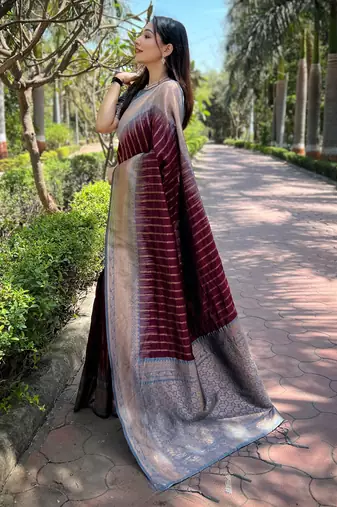 Brown Soft Silk Contrast Gold Zari Woven Saree