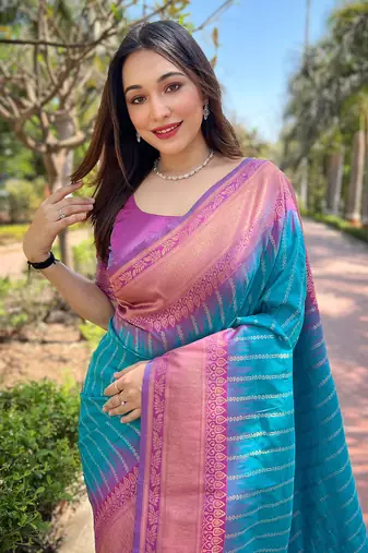 Sky Blue] Soft Silk Contrast Gold Zari Woven Saree