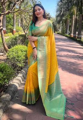 Yellow Soft Silk Contrast Gold Zari Woven Saree 1