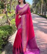 Pink Soft Silk Contrast Gold Zari Woven Saree