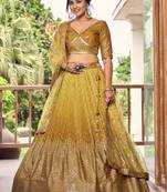 Incredible Yellow Sequins Chinon Haldi Wear Lehenga Choli With Dupatta