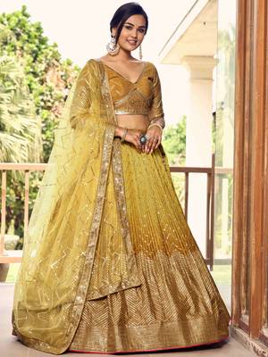 Incredible Yellow Sequins Chinon Haldi Wear Lehenga Choli With Dupatta 3