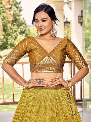 Incredible Yellow Sequins Chinon Haldi Wear Lehenga Choli With Dupatta 7