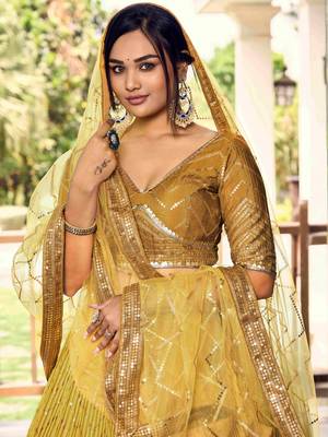 Incredible Yellow Sequins Chinon Haldi Wear Lehenga Choli With Dupatta 9