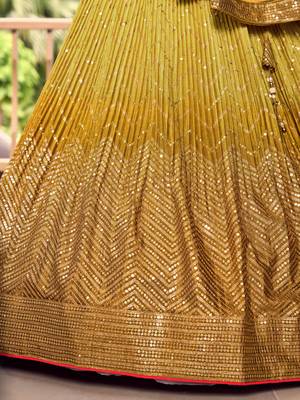Incredible Yellow Sequins Chinon Haldi Wear Lehenga Choli With Dupatta 10