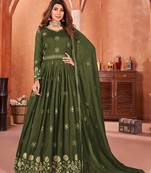 Art silk embroidered olive green party wear salwar suit