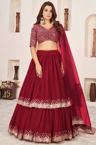 Beautiful Maroon Sequins Georgette Engagement Wear Lehenga Choli