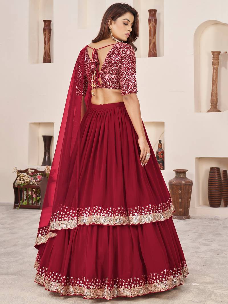 Green Georgette Sequins Wedding Wear Lehenga Choli