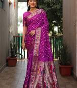 Purple Woven Design Bandhej silk blend Saree With Blouse
