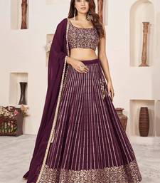  wine sequins georgette lehenga set choli with dupatta