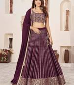 Fabulous Wine Sequins Georgette Reception Wear Lehenga Choli