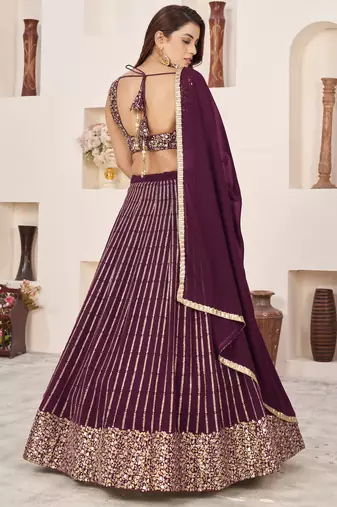  wine sequins georgette lehenga set choli with dupatta