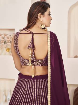  wine sequins georgette lehenga set choli with dupatta 6