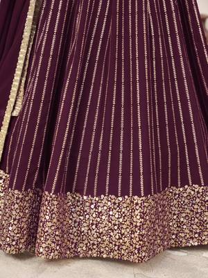  wine sequins georgette lehenga set choli with dupatta 7