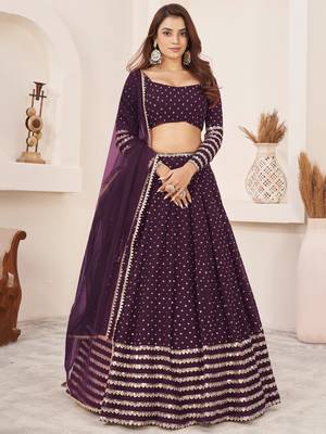 Fancified Purple Sequins Georgette Reception Wear Lehenga Choli 1