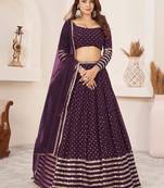 Fancified Purple Sequins Georgette Reception Wear Lehenga Choli