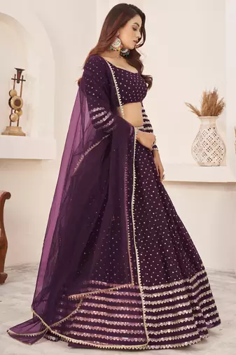 Fancified Purple Sequins Georgette Reception Wear Lehenga Choli