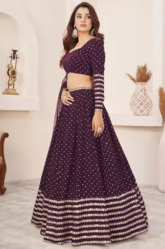 Fancified Purple Sequins Georgette Reception Wear Lehenga Choli