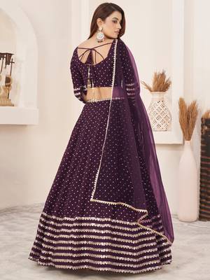 Fancified Purple Sequins Georgette Reception Wear Lehenga Choli 4