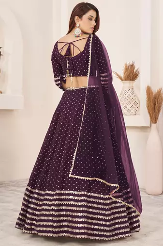 Fancified Purple Sequins Georgette Reception Wear Lehenga Choli