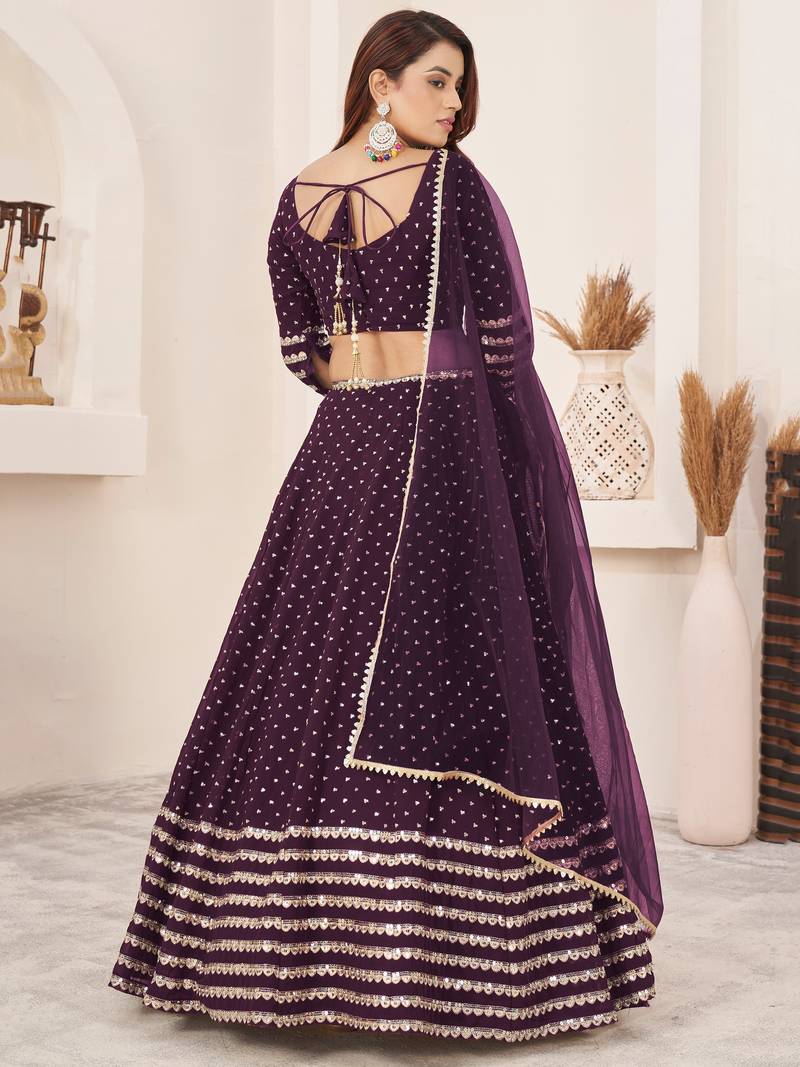 Fancified Purple Sequins Georgette Reception Wear Lehenga Choli