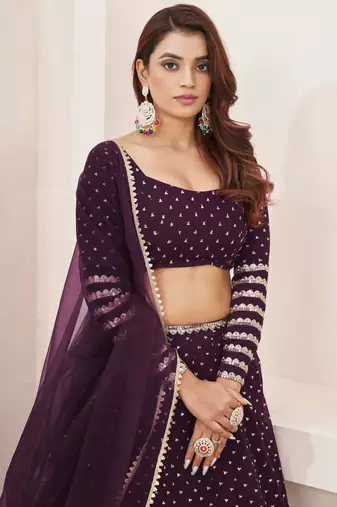 Fancified Purple Sequins Georgette Reception Wear Lehenga Choli