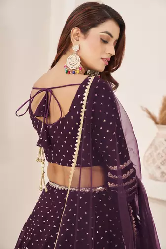 Fancified Purple Sequins Georgette Reception Wear Lehenga Choli
