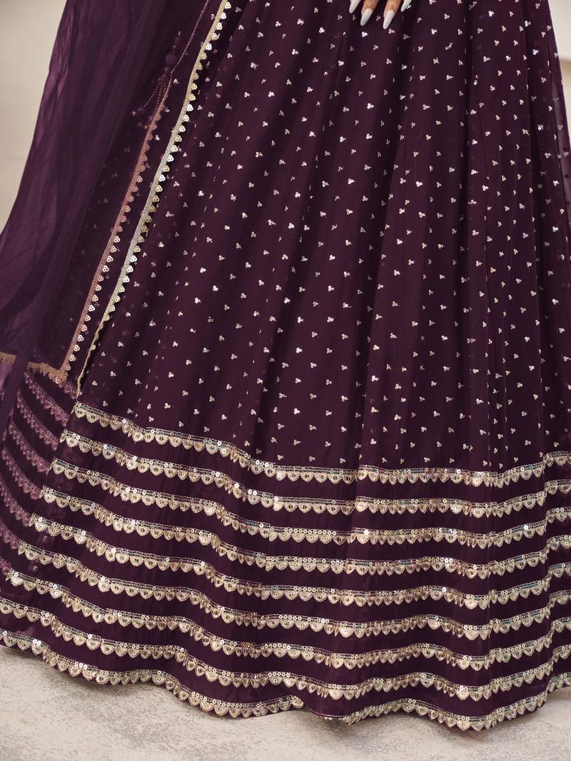 Fancified Purple Sequins Georgette Reception Wear Lehenga Choli