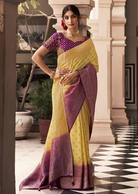 Deigner Yellow Art Silk Weaving Saree with Contrast Border and Pallu 1