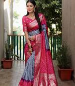 Grey And Pink Woven Design Bandhej silk blend Saree With Blouse