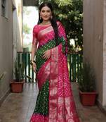 Green And Pink Woven Design Bandhej silk blend Saree With Blouse