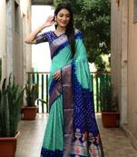 Sky Blue And Blue Woven Design Bandhej silk blend Saree With Blouse