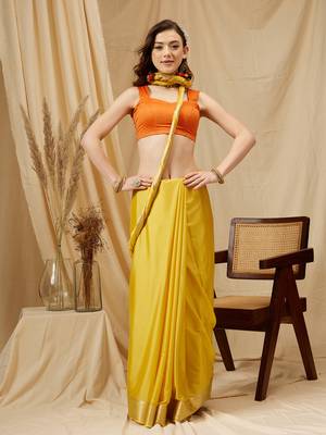 Silk land yellow zari woven pure viscose chinon saree with unstitched blouse piece 3