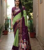 Light Green And Wine Woven Design Bandhej silk blend Saree With Blouse