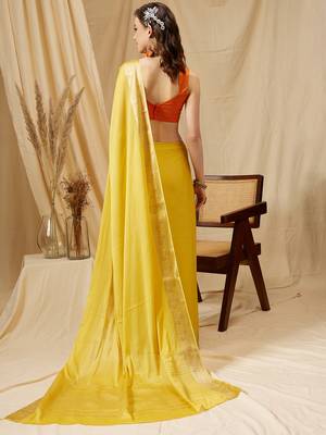 Silk land yellow zari woven pure viscose chinon saree with unstitched blouse piece 4