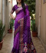 Light Purple And Purple Woven Design Bandhej silk blend Saree With Blouse
