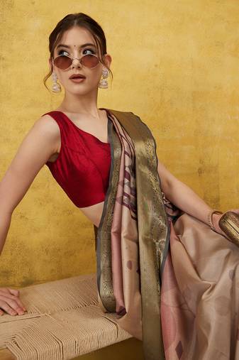 Silk Land Multicolor Digital Print Tusser Soft Silk Blend Saree With Unstitched Blouse Piece