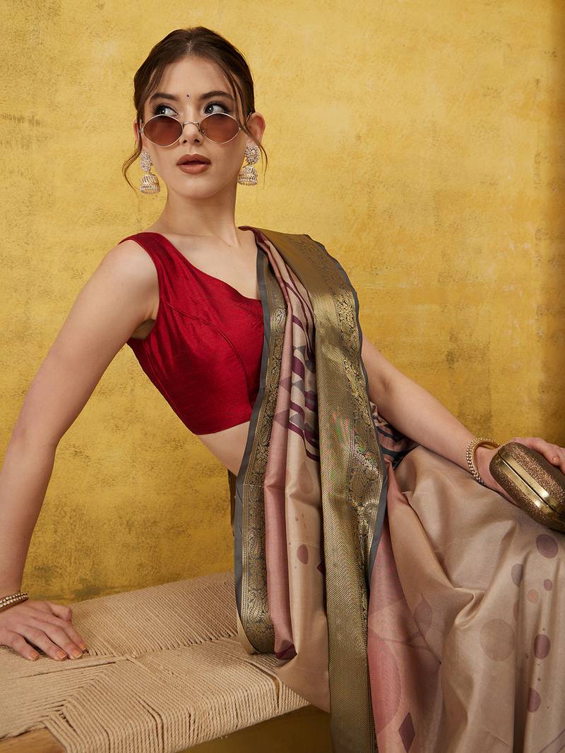 Silk Land Multicolor Digital Print Tusser Soft Silk Blend Saree With Unstitched Blouse Piece