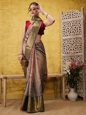 Silk Land Multicolor Digital Print Tusser Soft Silk Blend Saree With Unstitched Blouse Piece 2