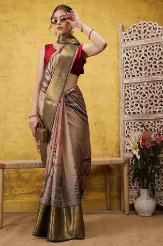 Silk Land Multicolor Digital Print Tusser Soft Silk Blend Saree With Unstitched Blouse Piece
