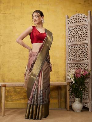 Silk Land Multicolor Digital Print Tusser Soft Silk Blend Saree With Unstitched Blouse Piece 3