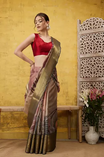 Silk Land Multicolor Digital Print Tusser Soft Silk Blend Saree With Unstitched Blouse Piece