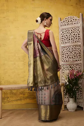 Silk Land Multicolor Digital Print Tusser Soft Silk Blend Saree With Unstitched Blouse Piece
