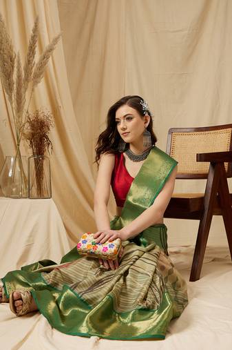Silk Land Multicolor Digital Print Tusser Soft Silk Blend Saree With Unstitched Blouse Piece