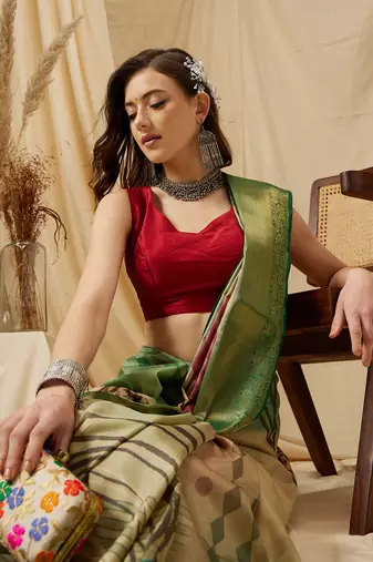 Silk Land Multicolor Digital Print Tusser Soft Silk Blend Saree With Unstitched Blouse Piece